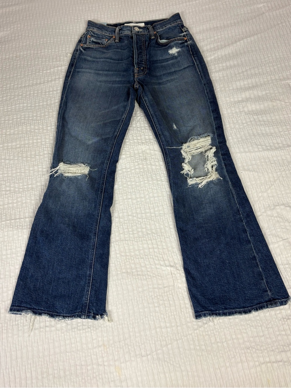 MOTHER Dark Blue Distressed Flare Jeans